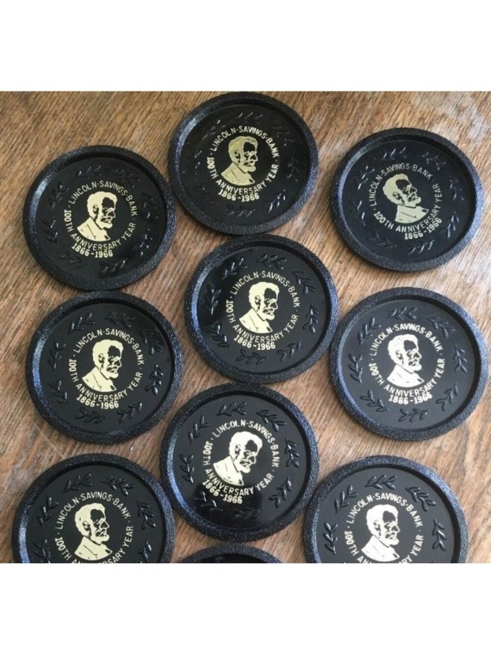 Mid Century Bar Coasters Abraham Lincoln Savings Bank Centennial set of 10